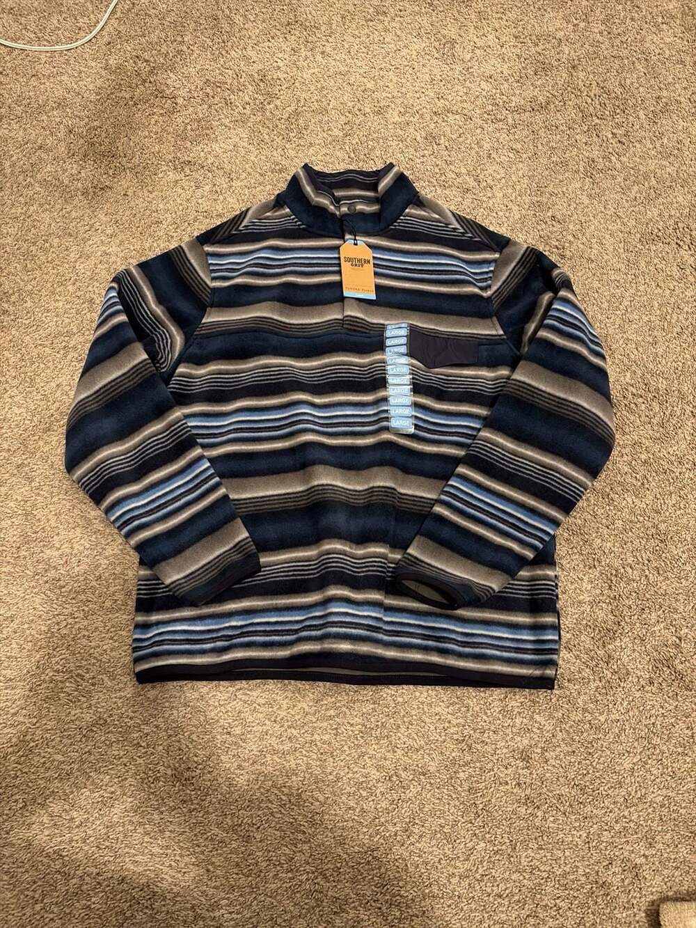 Southern Grit Tundra Fleece Badlands Navy Striped Pullover, Size Large